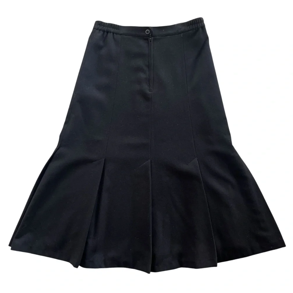 Barclay Square Women’s 10 Black 100% Pure Wool Vintage A-line Pleated Midi Skirt